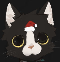 anthro black_background black_body black_eyes black_fur christmas_clothing christmas_headwear clothing fur hat headgear headwear holidays kemono looking_at_viewer male multicolored_body multicolored_eyes multicolored_fur santa_hat simple_background solo yellow_eyes asenjian christmas domestic_cat felid feline felis mammal 2025 icon portrait