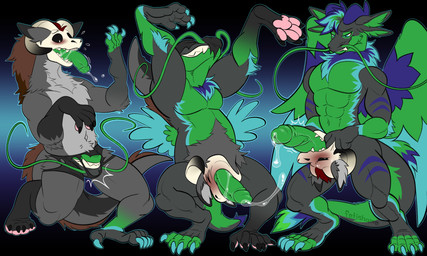 anthro blush bodily_fluids drooling duo feathers fur genital_fluids male male/male precum saliva sweat transformation transformation_sequence upside_down_transformation whiskers wings fetishame mythology zarrow chimera dragon eastern_dragon feathered_dragon feathered_scalie furred_dragon furred_scalie mythological_creature mythological_scalie scalie 5:3 absurd_res hi_res