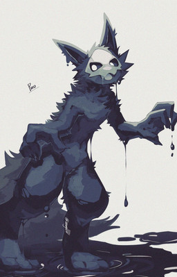 anthro biped black_body black_fur black_sclera dripping fur goo_drip grey_background looking_at_viewer male mask nude open_mouth puddle simple_background solo standing tail three-quarter_view white_eyes usag11100 changed_(video_game) puro_(changed) canid canine canis goo_creature mammal wolf digital_drawing_(artwork) digital_media_(artwork) full-length_portrait hi_res portrait shaded signature