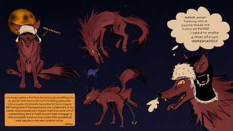 anus bodily_fluids feral genital_fluids peeing profanity quadruped semi-anthro solo text transformation urine x_anus rattfood canid canine canis coyote mammal absurd_res english_text hi_res