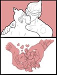 anthro duo eyewear heart_symbol kissing male male/male muscular muscular_anthro muscular_male plushie stitch_(sewing) sunglasses shtarfish bandai_namco digimon digimon_(species) etemon haplorhine mammal metaletemon monkey monzaemon primate warumonzaemon