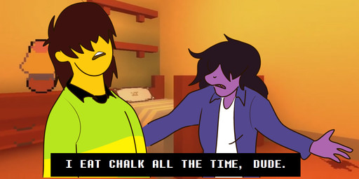 anthro bed bedroom clothed clothing collar duo exasperated female furniture hair hair_over_eye inside male male/female sharp_teeth shirt teeth topwear villegreen deltarune it's_always_sunny_in_philadelphia mythology undertale_(series) kris_dreemurr susie_(deltarune) dragon human humanoid mammal mythological_creature mythological_scalie scalie traced