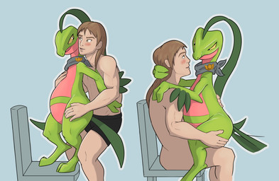 2_toes ambiguous_gender belly biped blush chair clothed clothing eye_contact feet feral furniture green_body green_skin hair hand_on_belly hand_on_leg hand_on_thigh holding_head interspecies kerchief kerchief_only light_body light_skin looking_at_another male male/ambiguous mostly_nude neckerchief neckerchief_only neckwear nude nude_human nude_male on_chair on_lap partially_clothed pokephilia semi-anthro simple_background sitting sitting_on_another sitting_on_chair sitting_on_lap size_difference standing suggestive thick_thighs toes topless topless_human topless_male touching_chest touching_hair underwear underwear_only wide_hips yellow_sclera conditional_dnp ekayas nintendo pokemon generation_3_pokemon grovyle human mammal pokemon_(species) digital_media_(artwork) hi_res