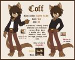 anthro clothed clothing fur hair looking_at_viewer male smile solo text coff felid mammal english_text model_sheet