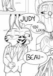 2016 anthro canid canine clothed clothing comic crossdressing disney english_text fox fur hi_res ittybittykittytittys jack_savage lagomorph leporid male mammal monochrome necktie nick_wilde rabbit red_fox simple_background text true_fox white_background zootopia