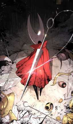 2_horns ambiguous_gender biped cloak clothing corpse horn melee_weapon red_cloak red_clothing solo thread weapon hyeongang hollow_knight:_silksong hollow_knight_(franchise) team_cherry hornet_(hollow_knight) arthropod 2025 absurd_res hi_res female_(lore)