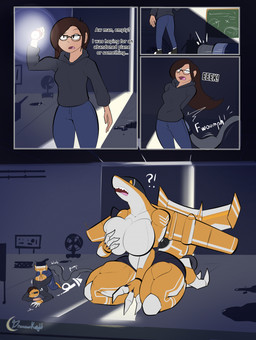 aircraft anthro big_breasts black_clothing black_hoodie black_topwear body_size_growth bottomwear breast_expansion breasts clothing dialogue expansion fan_(object) featureless_breasts female flashlight forced forced_transformation growth holding_flashlight holding_object hoodie hose hose_in_butt human_to_anthro inside interrobang looking_down machine mechanical_wings open_mouth orange_body pants shorts size_transformation solo species_transformation surprised text topwear transformation vehicle wing_growth wings dreamerknight aeromorph human living_aircraft living_machine living_vehicle mammal 2026 comic digital_media_(artwork) english_text hi_res