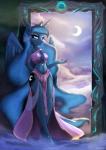 anthro breasts cleavage clothed clothing equid female fidzfox friendship_is_magic gate hasbro hi_res mammal midriff moon my_little_pony princess_luna_(mlp) skimpy solo standing