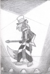 anthro clothing controller game_controller guitar guitar_controller hat headgear headwear light male musical_instrument playing_guitar playing_music plucked_string_instrument solo stage string_instrument tail top_hat metal_fox117 guitar_hero izzy_sparks canid canine fox mammal graphite_(artwork) greyscale lighting monochrome traditional_media_(artwork)