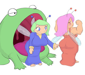 antennae_(anatomy) barefoot big_breasts big_butt blue_clothing blue_eyes blue_robe blue_wings blush blush_lines breasts butt closed_smile clothing eyebrows eyelashes feet female flustered green_body green_hair green_skin hair imminent_vore insect_wings long_hair mouth_closed muscular muscular_arms narrowed_eyes open_mouth poking purple_hair purple_tongue rear_view red_clothing red_eyes red_robe robe simple_background smile tongue touching_butt translucent translucent_wings uvula white_background wings harrace poke_all_toads amphibian blue_fairy_(poke_all_toads) frog green_toad_(poke_all_toads) strong_fairy_(poke_all_toads) toad_(frog) hi_res