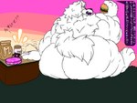 anthro big_butt burger butt fast_food food fur huge_butt hyper hyper_butt larger_male looking_at_viewer looking_back male micro morbidly_obese morbidly_obese_anthro morbidly_obese_male nude obese obese_anthro obese_male overweight overweight_anthro overweight_male simple_background size_difference smile solo text thick_thighs trapped_in_jar white_body white_fur wide_hips yuniji_(text) fujiyama_samoyed fujiyama_kenhaku canid canine canis domestic_dog mammal nordic_sled_dog samoyed spitz 4:3 hi_res