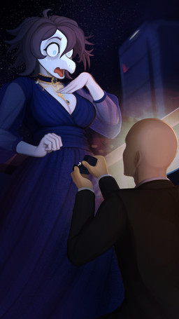 abstract_background anthro bald black_tie_(suit) blue_body blue_clothing blue_dress blue_eyes blue_hair blue_scales breasts cleavage clothed clothing dress duo eyelashes female female_on_human freckled_breasts freckled_face freckles gold_(metal) gold_jewelry gold_necklace hair human_on_anthro interspecies jewelry light-skinned_male light_body light_skin male male/female male_on_anthro marriage_proposal mature_anthro mature_female medium_breasts medium_hair necklace night open_mouth outside propositioning scales snout sparkles sparkling_clothing sparkling_dress suit half-coco cavemanon_studios snoot_game anon_(snoot_game) nova_(snoot_game) baryonyx dinosaur human mammal prehistoric_species reptile saurischian scalie spinosaurid theropod 2025 absurd_res digital_drawing_(artwork) digital_media_(artwork) hi_res