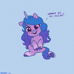anklet asking asking_viewer black_mouth blue_background blue_line_art blue_mane blue_tail blush blush_lines dialogue eyebrows eyelashes female female_feral feral fur happy hooves horn jewelry long_mane long_tail looking_at_viewer mane multicolored_mane open_mouth open_smile purple_body purple_eyebrows purple_eyes purple_fur purple_hooves purple_horn purple_mane purple_tail question_mark simple_background sitting smile smiling_at_viewer solo tail talking_to_viewer teeth text two_tone_mane two_tone_tail unguligrade unicorn_horn wavy_mane starburst_uwu hasbro mlp_g5 my_little_pony mythology izzy_moonbow_(mlp) equid equine mammal mythological_creature mythological_equine unicorn 1:1 2023 absurd_res colored_line_art digital_drawing_(artwork) digital_media_(artwork) english_description english_text flat_colors hi_res
