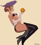 anthro armwear bikini boots bra brown_hair butt clothing elbow_gloves eyes_closed eyeshadow female footwear freckled_butt freckled_shoulders freckles gloves hair handwear hat headgear headwear high_heeled_boots high_heels legwear lipstick makeup mostly_nude orb sailor_cap shoes short_hair solo swimwear thigh_boots thigh_highs two-piece_swimsuit underwear philtomato disney treasure_planet captain_amelia amphibian felid mammal mole_salamander salamander hi_res