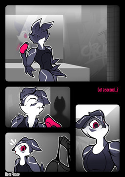 ambiguous_gender anthro bag beak clothing dialogue dryer duo emanata feathers female grey_body grey_feathers hair_dryer mirror multicolored_body one-piece_swimsuit pink_eyes solo_focus swimwear tail tail_feathers text two_tone_body white_body rem_phase avian bird owl 2026 absurd_res comic english_text hi_res