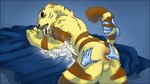 anal anal_fingering anthro bodily_fluids cum fingering genital_fluids genitals male penis solo alpha_werehimbo animal_crossing nintendo tybalt_(animal_crossing) felid mammal pantherine tiger 16:9 hi_res widescreen