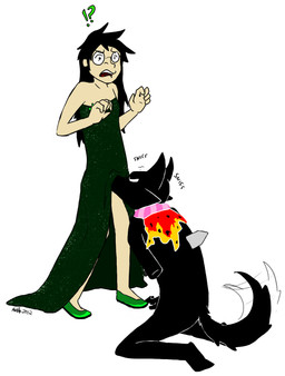 amputee anthro crotch_sniffing disability duo female male melee_weapon simple_background sniffing sword weapon white_background white_eyes conditional_dnp wolftacos homestuck ms_paint_adventures bec_noir jade_harley canid canine human mammal digital_media_(artwork) hi_res