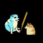 ambiguous_gender baseball_bat bat_(object) duo feral sitting zhibita bonk_(meme) dogelore go_to_horny_jail cheems canid canine canis domestic_dog mammal shiba_inu spitz 1:1 2d_animation animated digital_media_(artwork) meme pixel_(artwork) pixel_animation short_playtime