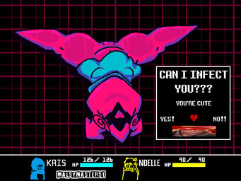 anthro armless bodily_fluids cloak cloak_only clothed clothing female genitals open_mouth partially_clothed solo spread_legs spreading sweat sweaty_body sweaty_genitalia text text_box thick_thighs vulva malsymaster51 deltarune undertale_(series) kris_dreemurr noelle_holiday soul_(deltarune) darkner humanoid soul_(undertale) virovirokun 2025 4:3 digital_media_(artwork) english_text
