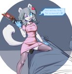 anthro bed blue_eyes clothing dialogue doctor female furniture grey_hair hair legwear machine melee_weapon one_eye_closed smile solo stockings text ubersaw weapon waffl3sk4t team_fortress_2 valve purity_(theblackhex) mammal mink mustelid musteline robot true_musteline 2020 absurd_res english_text hi_res