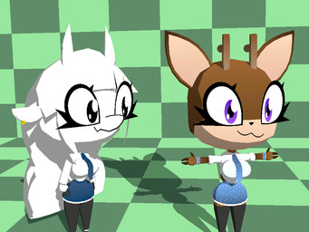:3 absolute_territory accessory anthro antlers big_head black_clothing black_legwear black_stockings blue_bottomwear blue_clothing blue_necktie blue_skirt bottomwear brown_body brown_fur checkered checkered_floor checkered_wall chibi clothed clothed_anthro clothed_female clothing duo ear_piercing ear_ring eyelashes female footwear fur green_floor green_wall hair horn legwear long_hair necktie piercing purple_eyes ring_piercing school_uniform shadow shirt shoes silly skirt small_waist smile spinning standing stockings t-pose thigh_highs topwear uniform white_body white_clothing white_fur white_hair white_shirt white_topwear wide_hips pinkmoth molly_(nelljoestar) winter_(nelljoestar) bovid caprine deer goat mammal 2026 3d_(artwork) 3d_animation animated digital_media_(artwork)
