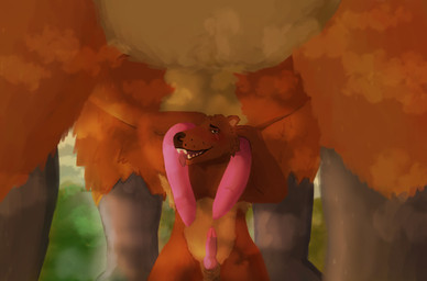 2_penises animal_genitalia animal_penis anthro blush bodily_fluids brown_body duo fur genitals hemipenes knot knotted_penis male multi_genitalia multi_penis musk orange_body penis pink_penis scales size_difference steam sweat tongue tongue_out averagebovinebuddy rowan_(averagebovinebuddy) bear chimera hybrid mammal taur digital_media_(artwork) hi_res