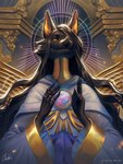 anthro black_body black_ears black_fur black_hair black_nose clothed clothing eyelashes female female_anthro front_view fur hair long_hair mouth_closed solo text yellow_eyes yellow_inner_ear marie_merkh species_request 3:4 absurd_res artist_name hi_res signature