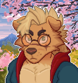 anthro blushing_at_viewer cherry_blossom embarrassed eyewear flower glasses looking_at_viewer male plant prunus_(flower) shirtless smile solo tongue grumpyfart kodii canid canine mammal animated digital_media_(artwork) icon pixel_(artwork) pixel_animation