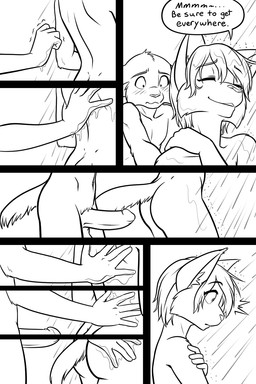 adolescent anthro bathroom butt butt_grab dialogue duo emanata erection female fur genitals hair hand_on_butt hand_on_hip humanoid_genitalia humanoid_penis intraspecies male male/female nipples nude penis shower sibling_incest speech_bubble standing surprised text water wide_eyed young young_anthro young_female young_male black-kitten sebastien_(black-kitten) serah_(black-kitten) felid feline lynx mammal 2:3 5:8 comic digital_drawing_(artwork) digital_media_(artwork) english_text hi_res line_art monochrome redraw sketch adult_(lore) brother_(lore) brother_and_sister_(lore) incest_(lore) sibling_(lore) sister_(lore)