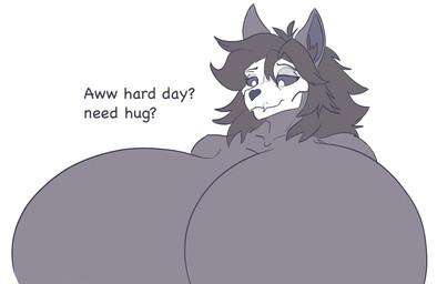 anthro big_breasts black_body black_fur black_hair black_sclera bone breasts female fur hair huge_breasts hyper hyper_breasts long_hair skull skull_head solo text oleanderin scp_foundation scp-1471-a canid canine malo mammal english_text hi_res