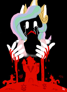 anthro blood bodily_fluids clothing crying dark dream female hair horn long_hair multicolored_hair nightmare simple_background solo tears xxtheoneguyxx friendship_is_magic hasbro my_little_pony princess_celestia_(mlp) equid equine horse mammal pony 2016