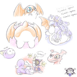 anthro biped black_claws blue_eyes bonk_(sound_effect) butt butt_focus chest_tuft claw_toes claws facial_tuft feral fluffy fluffy_tail forehead_gem fur gem glowing glowing_eyes head_wings horn kendo_men_mask kendogi martial_arts_uniform mask membrane_(anatomy) membranous_wings multiple_prey orange_body purple_body purple_fur purple_tail quadruped spade_tail sports_mask sportswear tail three_prey_at_once three_prey_same_hole tuft unusual_wing_placement vore wings yellow_eyes bakothemimic bandai_namco digimon mythology digimon_(species) dorumon dragon furred_dragon furred_scalie impmon kotemon mythological_creature mythological_scalie patamon reptile scalie x-digimon 1:1 hi_res