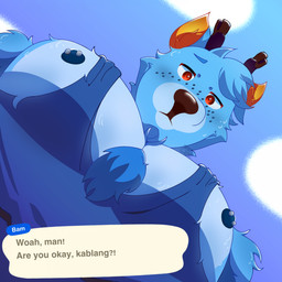 anthro antlers arm_tuft armpit_hair barbell_piercing big_muscles big_pecs blue_body blue_clothing blue_eyebrows blue_fur blue_hair blue_nipples blue_shirt blue_tank_top blue_topwear bodily_fluids body_hair brown_antlers brown_nose chest_hair clothing cloud dialogue eyebrows facial_markings freckled_face freckles fur hair head_markings horn looking_at_viewer looking_down looking_down_at_viewer low-angle_view male markings meme_pose muscular muzzle_(marking) nipple_piercing nipples orange_eyes orange_inner_ear oversized_clothing pecs pecs_focus piercing shirt shoulder_tuft sky solo sweat sweat_drip sweatdrop tank_top text text_box topwear tuft worried arvo_(artist) animal_crossing nintendo pec_pov_meme bam_(animal_crossing) deer mammal 1:1 2024 hi_res