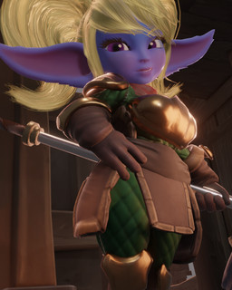 blonde_hair breasts clothed clothing female hair humanoid_pointy_ears looking_at_viewer not_furry pointy_ears purple_body purple_eyes smile smiling_at_viewer solo rougenine suckorthrive_(modeler) league_of_legends riot_games tencent poppy_(lol) humanoid yordle 2025 3d_(artwork) 4:5 digital_media_(artwork) hi_res