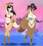 anthro big_breasts bikini breasts chest_tuft clothing curvy_figure duo female huge_breasts swimwear tuft two-piece_swimsuit voluptuous vkyrie avatar:_the_last_airbender nickelodeon the_legend_of_korra asami_sato korra canid canine mammal hi_res