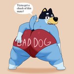 1:1 2022 absurd_res anthro australian_cattle_dog bandit_heeler bedroom_eyes bent_over big_butt black_body black_ears black_eyes black_fur black_nose black_tail blue_body blue_fur blue_tail bluey_(series) butt butt_grab canid canine canis cattledog clothing colossalstars digital_media_(artwork) domestic_dog english_text eyebrows fur half-closed_eyes hand_on_butt herding_dog hi_res huge_butt looking_at_viewer male mammal multicolored_body multicolored_fur narrowed_eyes obese obese_anthro obese_male overweight overweight_anthro overweight_male pastoral_dog pose raised_eyebrow rear_view red_clothing red_speedo red_swimwear seductive solo speech_bubble speedo swimwear tail teeth text thick_thighs tongue two_tone_tail yellow_body yellow_fur