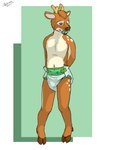 ageplay anthro antlers brown_body brown_fur clean_diaper clothed clothing diaper diaper_only fur green_background hooves horn male nervous object_in_mouth pacifier pacifier_in_mouth roleplay shy simple_background solo spots standing tan_body tan_fur topless wearing_diaper white_background airwolf1987 deer mammal 2016 3:4 hi_res