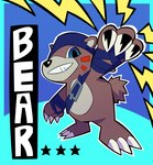 ambiguous_gender anthro backwards_hat blue_eyes brown_body brown_fur clothing fur grin hat headgear headwear leather leather_strap smile solo straps digitaltillo bandai_namco digimon bear bearmon digimon_(species) mammal absurd_res hi_res