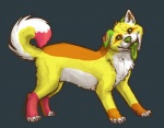 ambiguous_gender digitigrade feral fur green_body green_fur green_tongue orange_body orange_fur quadruped red_body red_fur simple_background solo tail tongue white_body white_fur yellow_body yellow_fur octobertiger citrus canid canine canis domestic_dog mammal