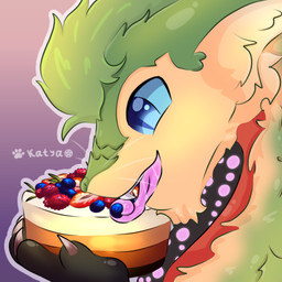 birthday blue_eyes cake claws dessert feet feral fluffy food fur hair horn male nude open_mouth simple_background smile solo teeth toes tongue tuft yellow_body yellow_fur ketfox ark_survival_(series) mythology kustrin dragon managarmr mythological_creature mythological_scalie scalie 1:1 digital_media_(artwork) headshot_portrait hi_res portrait