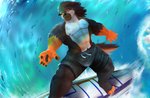 5_fingers abs anthro bottomwear clothing fingers male pecs sea shorts solo surfboard surfing vehicle water watercraft karkuma coach_victor_(sports) canid canine canis domestic_dog hybrid livestock_guardian_dog mammal molosser mountain_dog pastoral_dog tibetan_mountain_dog wolf