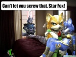 anthro bed blue_body blue_fur blue_hair clothed clothing cockblock female fur furniture group hair humor male scarf tail text white_body white_fur third-party_edit unknown_artist can't_let_you_do_that_star_fox nintendo star_fox fox_mccloud krystal_(star_fox) slippy_toad wolf_o'donnell canid canine canis fox mammal wolf 3d_(artwork) 4:3 digital_media_(artwork) english_text low_res meme shopped