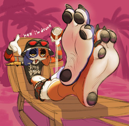 3_toes anthro barefoot beach_chair black_pawpads bottomwear chair clothing countershade_feet countershading crossed_ankles dialogue drunk eyewear eyewear_on_head feet female foot_fetish foot_focus furniture hat headgear headwear humanoid_feet lying on_back palm_tree pawpads plant plantigrade plantigrade_pawpads shirt simple_background skirt soles solo substance_intoxication sunglasses sunglasses_on_head text toes topwear tree wearing_sunglasses wrinkled_feet wrinkles piritas_(artist) epic_games fortnite meow_skulls domestic_cat felid feline felis mammal