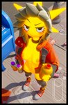areola black_eyes blush bottle bottomwear breasts clothed clothing container crossgender female footwear glowing glowing_body high-angle_view holding_container holding_object hood jacket legwear looking_at_viewer mailbox navel nipples orange_areola shoes smile solo standing stockings topwear yellow_body pickle_juice pickle_juice_(modeler) epic_games fortnite sunspot_(fortnite) elemental_creature elemental_humanoid humanoid 2025 3d_(artwork) absurd_res digital_media_(artwork) hi_res