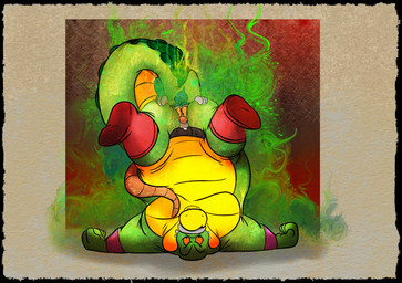 anthro belly biped duo green_body humanoid_hands male moobs overweight overweight_male smelly stinkface joesanchez brok_the_investigator cowcat_games brok_(brok_the_investigator) squealers_chief alligator alligatorid crocodilian mammal murid murine rat reptile rodent scalie 2025 absurd_res hi_res