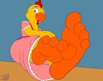 4_toes anthro beak clothed clothing feet female foot_focus orange_beak orange_feet soles solo toes sorcererlance five_nights_at_freddy's scottgames chica_(fnaf) avian bird chicken galliform gallus_(genus) phasianid 2017 digital_media_(artwork)