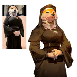 anthro belt blursed_image clothed clothing cross cross_necklace curvy_figure dress female fur gloves handwear hood jewelry necklace nun pendant photo shadow simple_background smile solo standing tuft white_background hieumayart canid canine canis domestic_dog mammal shiba_inu spitz 1:1 2022 detailed digital_drawing_(artwork) digital_media_(artwork) hi_res meme reference_image