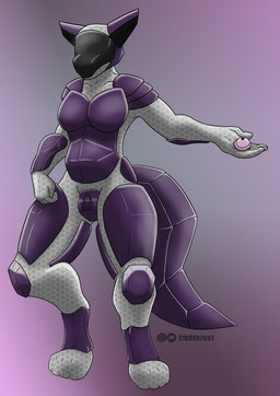 anthro armor big_breasts breast_armor breasts chastity_bulge chastity_cage chastity_device clothing drone dronification female gynomorph intersex latex latex_clothing latex_skinsuit nub_chastity_cage null null_bulge skinsuit solo suit tight_clothing trichternet hi_res trans_(lore) trans_woman_(lore)