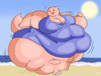 3_toes 5_fingers anthro bar_emanata beach belly big_belly big_breasts breasts clothing emanata eyebrows eyelashes eyes_closed feet female fingers flabby_arms frill_(anatomy) head_crest head_frill huge_breasts huge_thighs membrane_(anatomy) membranous_frill morbidly_obese morbidly_obese_anthro morbidly_obese_female motion_lines navel obese obese_anthro obese_female overweight overweight_anthro overweight_female pink_body pink_skin sand sea seaside smile solo sun swimwear tail thick_thighs toes water wide_hips batspid2 juna_(batspid2) lizard reptile scalie 2018 4:3 cel_shading digital_drawing_(artwork) digital_media_(artwork) full-length_portrait portrait shaded signature