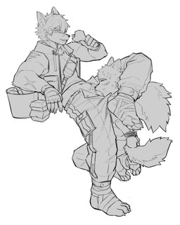 anthro arms_tied bdsm big_dom_small_sub bondage bound deep_throat dominant duo eating feet food hands_behind_back kneeling_oral_position male male/male oral oral_penetration penetration size_difference submissive young misakatsuneko canid canine canis mammal wolf hi_res